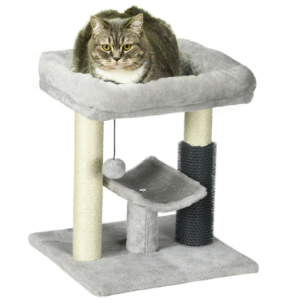 PawHut Small Cat Tree Tower with Scratching Posts, Bed, Perch, Self Groomer, Toy